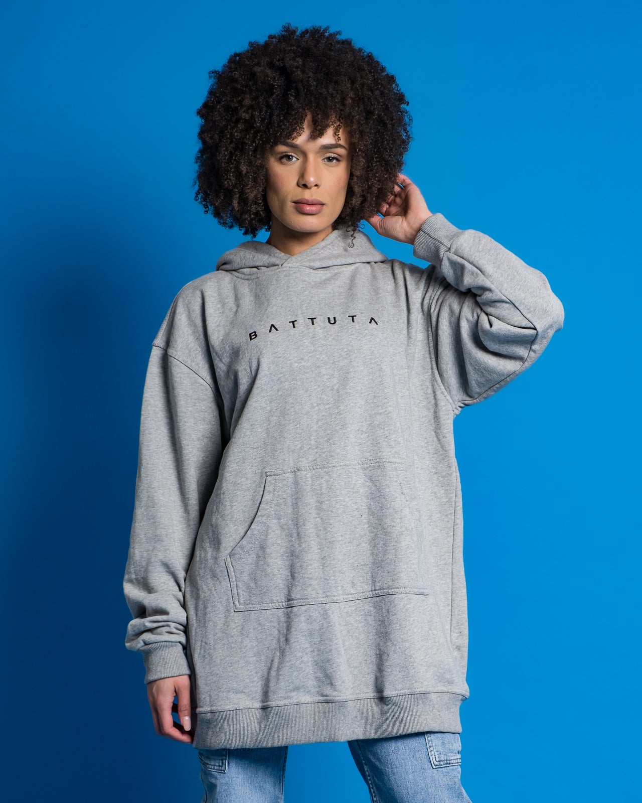 ULTRAHEAVYWEIGHT OVERSIZED LONG WOMEN HOODIE- GREY